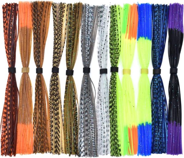 Set von 12 Bundles mit 44 Strängen von bunten Silikonködern in verschiedenen Farben für Angeln und DIY-Crafting.