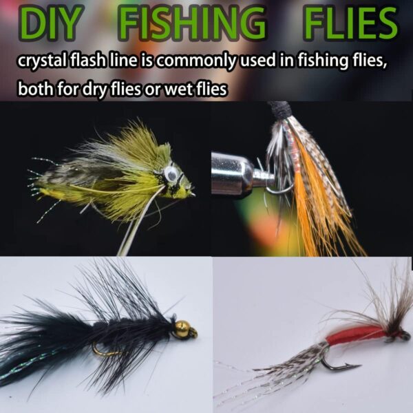 Vielfältige Kristall Flash Lines in verschiedenen Farben für das Fliegenfischen, ideal zum Selbstbinden von künstlichen Fliegen, die die Aufmerksamkeit von Fischen anziehen.
