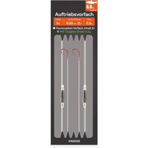 Paladin Auftriebsvorfach aus Fluorocarbon mit Tungsten-Beschichtung, 0,5g, 200cm, Größe 6, 0,22mm, Tragkraft 9,0kg, 2 Stück - ideal für alle Angeltechniken.