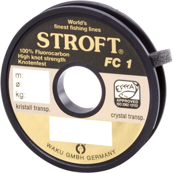 Stroft FC1 Monofile Angelschnur in grau, 25m Rolle mit hoher Knotenfestigkeit und aus 100% Fluorocarbon für optimale Angelergebnisse