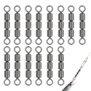 15 Stück High-Speed Wirbel mit Fastlock-Karabiner für Angelzubehör, ideal für Forellenangeln und andere Angeltechniken, aus rostfreiem Stahl für hohe Tragfähigkeit und Korrosionsschutz.