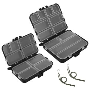 Praktische 2 Stück Köderboxen für Angler in Schwarz mit transparenten Deckeln und verstellbaren Fächern zur organisierten Aufbewahrung von Angelzubehör.