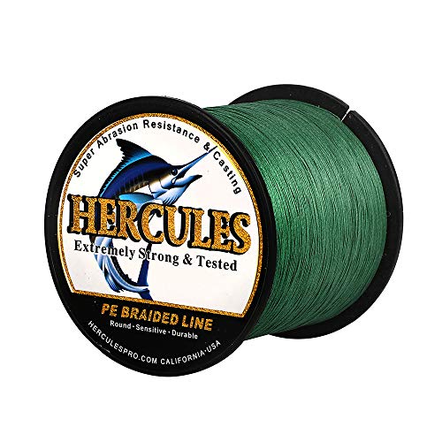 HERCULES Super Cast geflochtene Angelschnur in leuchtendem Grünton auf Spule, geeignet für Salzwasser und Süßwasser, 10lb bis 300lb Zugkraft.