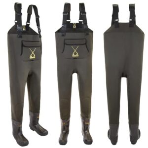 X-Version Fly Thinsulate 3M Neopren Wathose in dunklem Olivgrün für Angeln und Outdoor-Aktivitäten, mit verstellbaren Schulterträgern und einer großen Brusttasche.