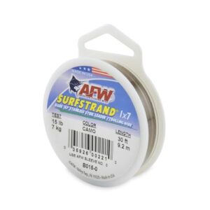 American Fishing Wire Surfstrand Bare Vorfachdraht aus Edelstahl in Tarnbraun, 6,8 kg Testlast, auf einer Spule