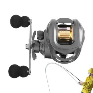 Moderne Angelrolle für Süß- und Salzwasser mit aerodynamischem Design und goldener Spule, ideal für passionierte Angler.