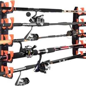 BOOSTEADY Fishing Rod Rack - orangefarbener Angelrutenhalter zur Wand- und Deckenmontage, geeignet für bis zu 10 Angelruten, ideal für die Aufbewahrung in Garage oder Bootshaus.