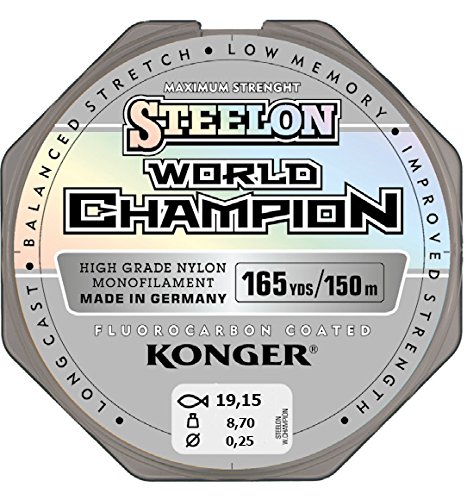 KONGER World Champion Fluorocarbon Coated Angelschnur 0,25mm/150m auf einer Spule, ideal für anspruchsvolle Angler mit hochwertiger Verarbeitung und hoher Tragkraft.