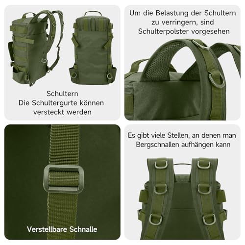 Hochwertige Angeltasche mit mehreren Tragemöglichkeiten, ausgestattet mit robusten Riemen und Schnallen, ideal für Angeln, Wandern und Outdoor-Aktivitäten.