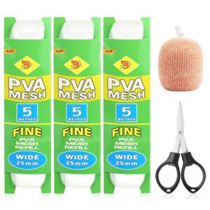 Annyswit 3 Stück 5m PVA Netz Set mit Klappschere für Angeln, enthaltend PVA Beutel in 25 mm und 37 mm Breite, ideal für Karpfenangeln und Ködervorbereitung