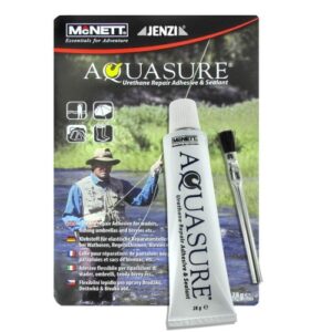 Aquasure Reparaturkleber in einer Tube für die Reparatur von elastischen Materialien wie Schwimmwesten und Zelten, ideal für Outdoor-Aktivitäten.