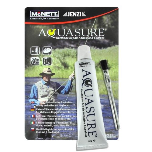 Aquasure Reparaturkleber in einer Tube für die Reparatur von elastischen Materialien wie Schwimmwesten und Zelten, ideal für Outdoor-Aktivitäten.