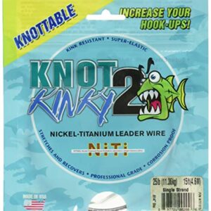 Aquateko Knot2Kinky NT01015 Draht mit 11,3 kg Zugkraft und 4,5 m Länge für Angler, hervorgehoben mit einem ansprechenden Design und nützlichen Produktinformationen.