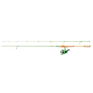 Berkley Flex Trout Spinnrute und Rolle Combo in auffälligem Grün, ideal zum Angeln auf Bach- und Regenbogenforellen mit ergonomischem Griff und stabiler Angelschnurführung.