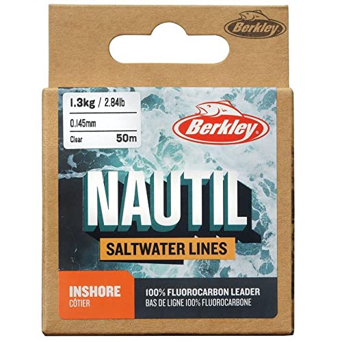 Berkley Nautil Inshore Fluorocarbon Angelschnur Verpackung, transparent, 0,355 mm Durchmesser, 7,0 kg Tragkraft, für Küstengewässer geeignet.