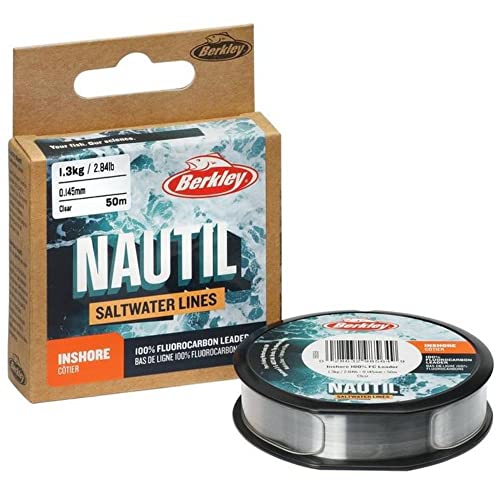 Berkley Nautil Inshore Fluorocarbon Angelschnur, transparent, 0,355 mm Durchmesser und 7,0 kg Tragkraft, ideal für das Angeln in Küstennähe.