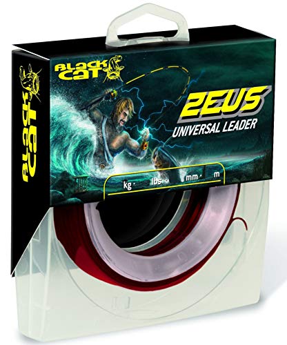 Black Cat Premium Zeus Universal Leader Angelschnur Vorfach für Welsangler, rot, 0,80 mm Durchmesser, 110 kg Tragkraft, mit 16-fach geflochtenem Hohlgeflecht für hohe Abriebfestigkeit und vielseitige Anwendung.