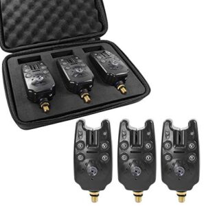 Croch Bissanzeiger 3er Set in gepolsterter Tragetasche für Karpfenangeln - ideal für Tag und Nacht mit LED-Anzeige und akustischem Signal.