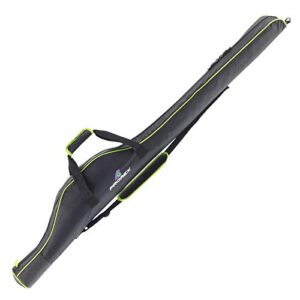 Daiwa Prorex Rutenfutteral 145cm für 1 montierte Angelrute, schwarze Tragetasche aus strapazierfähigem Polyester mit leuchtend grünen Akzenten, gepolstert für optimalen Schutz der Ausrüstung.