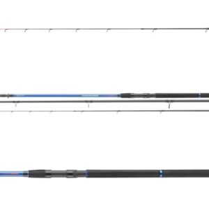 DAIWA Triforce Target Feeder Angelrute mit 3,90 m Länge und 120 g Wurfgewicht, zerlegbar in 3+2 Teile, schwarz und blau designte Feederrute für Angler.