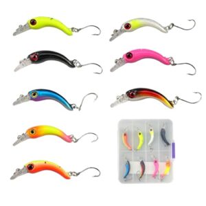 Das duisoad 8 Stück Forellen Wobbler Set mit lebhaften Farben und unterschiedlichen Designs für die Angelfischerei auf Forellen und Barsche im Süß- und Salzwasser.
