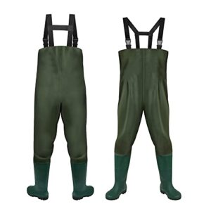 Einfeben Wathose aus 70 Denier Nylon mit Gummistiefeln, wasserdicht und rutschfest, ideal für Angeln und Outdooraktivitäten, in Größe 42/43 und Olivgrün