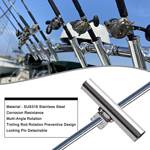 Einstellbarer Rutenhalter aus Edelstahl für Angler, 360 Grad drehbar, ideal für Boot, Kajak und Fischerboot, mit robustem Design und einfacher Montage.