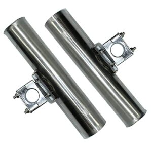 Einstellbarer Edelstahl Rutenhalter für Angelruten, stabil und 360 Grad drehbar, ideal für Boot, Kajak und Fischerboot. Zwei hochwertige, silberfarbene Halter mit stabilen Befestigungselementen.