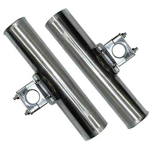 Einstellbarer Edelstahl Rutenhalter für Angelruten, stabil und 360 Grad drehbar, ideal für Boot, Kajak und Fischerboot. Zwei hochwertige, silberfarbene Halter mit stabilen Befestigungselementen.