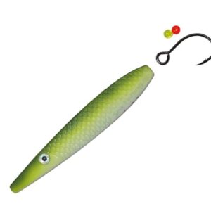 Eisele Eitz Free 17 g Meerforellen Köder in grün/weißem Design, ideal zum Angeln auf Meerforellen, mit realistischer Schuppenstruktur und attraktiven Farbakzenten.