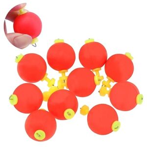 10 Stück EVA-Schaumstoff-Angel-Schwimmer in leuchtendem Rot mit gelbem Befestigungselement, ideal für das Angeln und Köderfischen.