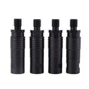 Fours black cylindrical alarm connectors for fishing rods, made of durable metal, designed for quick attachment and easy monitoring of bites while fishing.