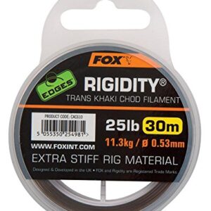Fox Edges Rigidity Chod Filament 30m in Trans/Khaki, hochwertige Vorfachschnur zum Karpfenangeln mit 30 lb Tragkraft für maximale Leistung.