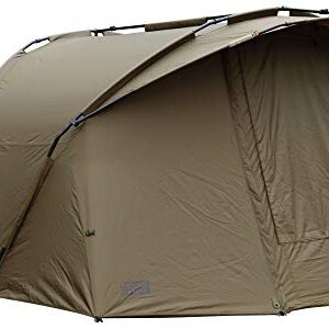 Fox EOS Bivvy 2 Man Karpfenzelt in olivgrün, geeignet für Angelfreunde und Camping, bietet Platz für zwei Personen.