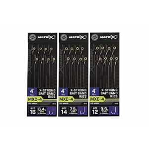 Fox Matrix Barbless Vorfach MXC-4 X-Strong Bait Band in Schwarz, 10 cm, 8 Stück, aus Hochleistungs-Monofilament für effektives Angeln.