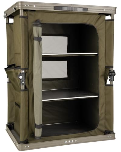Fox Session Storage Tackleschrank 60x48x80cm, ideal für die Aufbewahrung von Angelzubehör und Kochutensilien während Angelausflügen, mit höhenverstellbaren Ablageflächen und praktischem Design.