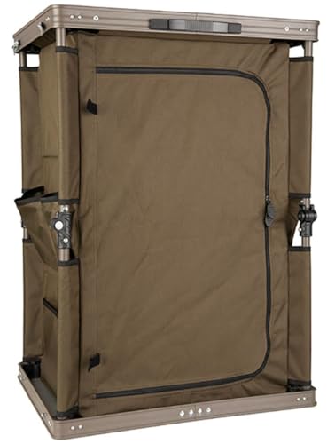 Fox Session Storage Tackleschrank für Karpfenzelte und Angelzelte mit drei höhenverstellbaren Ablageebenen, faltbar, aus strapazierfähigem Polyester und ideal für die organisierte Aufbewahrung von Angelzubehör.