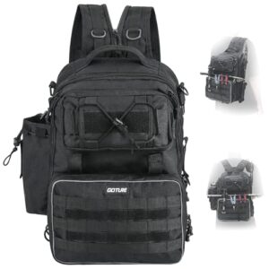 Schwarzer Angelrucksack mit gepolsterten Schultergurten und MOLLE-System, ideal für Outdoor-Aktivitäten und Angeln