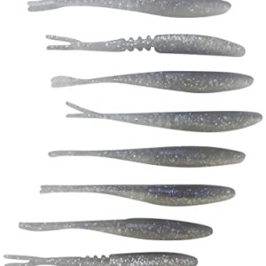 Set von 9 cm langen Gummiködern in der Farbvariante Smoky Ghost, ideal zum Angeln auf Barsch und Zander. Die Köder sind transparent und glänzen, mit verschiedenen Schwanzformen für ein realistisches Schwimmverhalten.