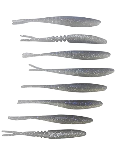 Set von 9 cm langen Gummiködern in der Farbvariante Smoky Ghost, ideal zum Angeln auf Barsch und Zander. Die Köder sind transparent und glänzen, mit verschiedenen Schwanzformen für ein realistisches Schwimmverhalten.