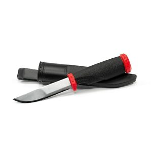 HEIGART Edelstahl Anglermesser 23 cm mit schwarzem Griff und rotem Design, ideal für Angler und Outdoor-Aktivitäten.