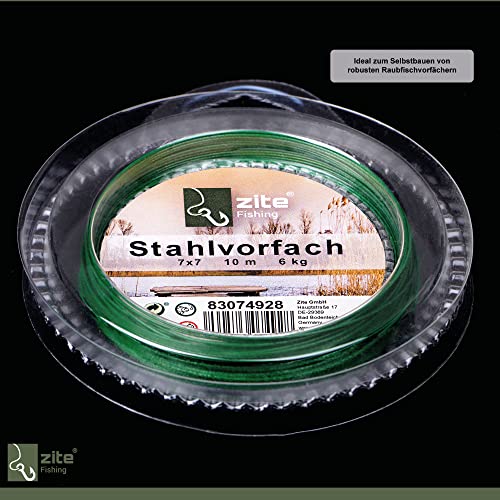 Hochwertiges 10 Meter Stahlvorfach aus 7x7 Edelstahl für das Angeln, geeignet für Raubfische mit einer Tragkraft von 6-12 kg, inklusive 20 Klemmhülsen.