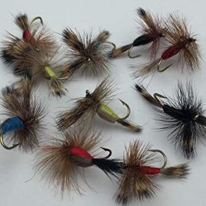 Set von 10 Humpy Trockenfliegen zum Fliegenfischen in verschiedenen Farben, ideal für das Angeln auf Forellen, Größe 10-12.