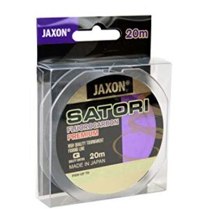 Jaxon Satori Fluorocarbon Angelschnur 20m Spule mit 0,25mm Durchmesser und 11kg Tragkraft, geeignet für verschiedene Angeltechniken.