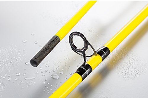 JENZI Continuum Angelrute 1,40 m mit einem Wurfgewicht von 20-100 g in leuchtend gelb, ideal für verschiedene Angelbedingungen, hervorgehoben durch einen rutschfesten Griff und einen stabilen Führungsring.