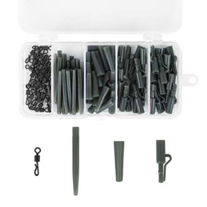 Jubaopen 120 Stück Karpfen Angelzubehör Set in einer transparenten Kunststoffbox mit verschiedenen Angelteilen und Zubehör für Karpfenangeln.