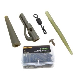 Hochwertiges Karpfenangel-Rigs Terminal Tackle Zubehör Set mit verschiedenen Komponenten für Angler, darunter Schnurführungen, Verbinder und Röhren in einer transparenten Verpackung.