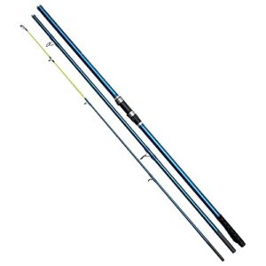 Kinetic Prodigy CL Brandungsrute in blauer und gelber Farbgebung, bestehend aus mehreren Segmenten für optimale Wurfweiten beim Angeln.