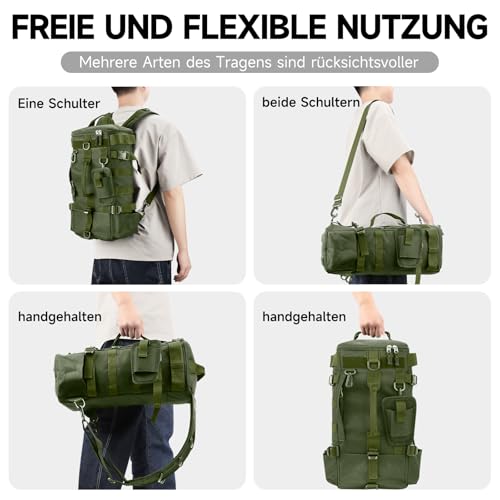 Multifunktionale Angeltasche in verschiedenen Tragevarianten, ideal für Angeln, Wandern und Camping mit mehreren Taschen für optimale Aufbewahrung.