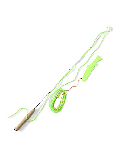 Orvis PractiCaster Übungs-Fliegenrute in Weiß, kompakte 36 Zoll Angelrute zur Verbesserung der Wurftechnik mit farbigen Schnüren und einem Kunststofffisch als Attrappe.